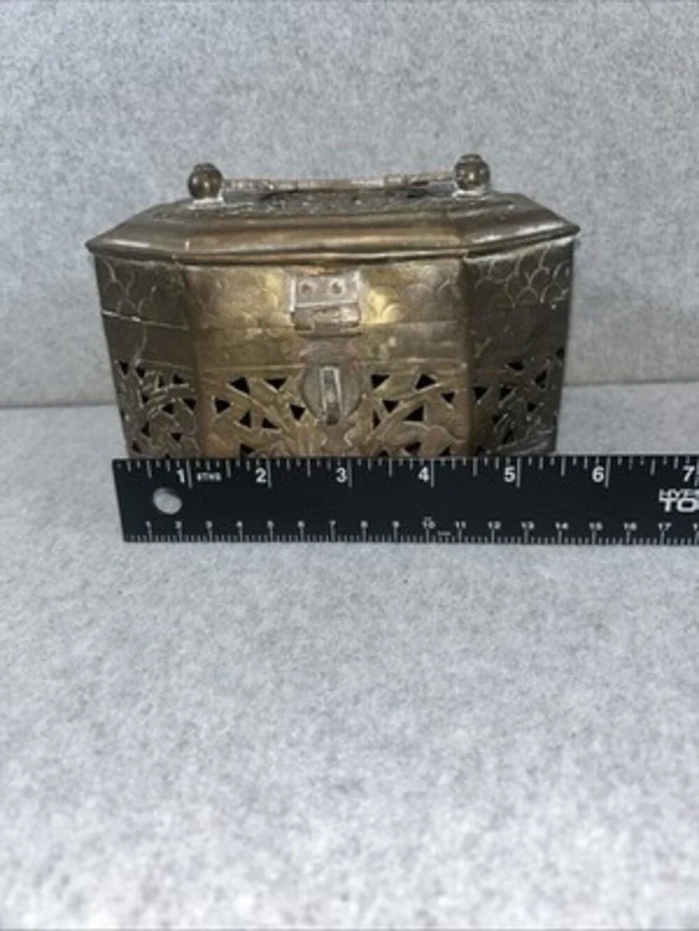 Brass Octagonal Latched Cricket Jewelry Box unpolished 5.5”x 4” Made In India